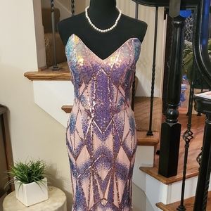 Pink and iridescent formal evening gown. Jovani, size 10 sequin and mesh.